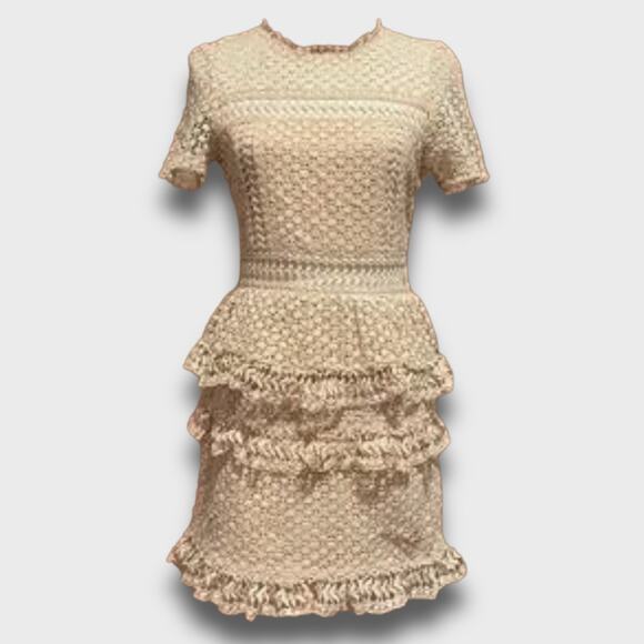 AQUA BODYCON KNIT YOLK LACE EYELET TIER MINI DRESS MEDIUM BLUSH PINK - Picture 3 of 14